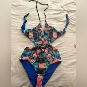 Mara Hoffman one piece reversible Colorful Geometric Swimsuit Sz Small